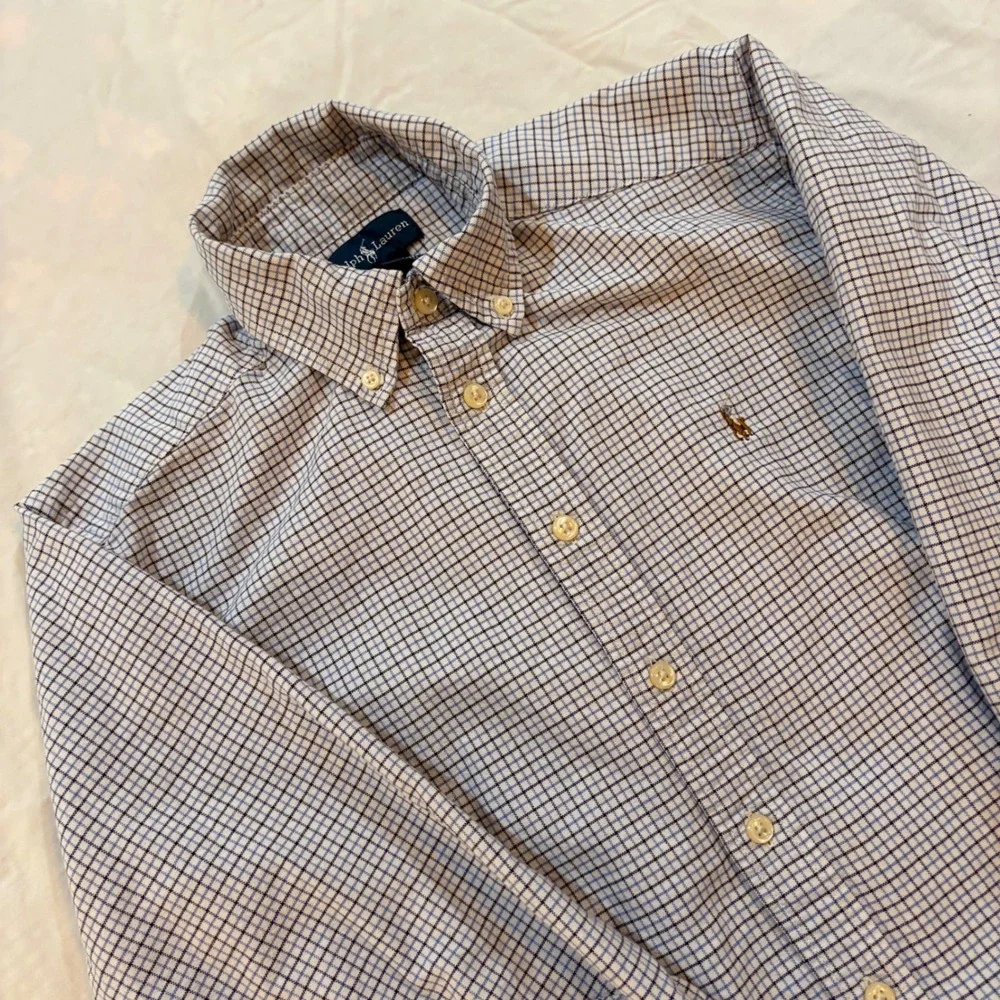 Ralph Lauren Boys Blue‎ White Tattersall Check Button Down Shirt M 10-12